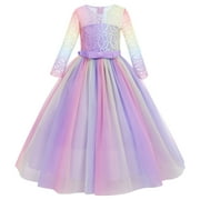 IDOPIP Flower Girls Vintage Lace Dress Kids 3/4 Sleeve Tulle Dresses Wedding Party Prom Ball Gown